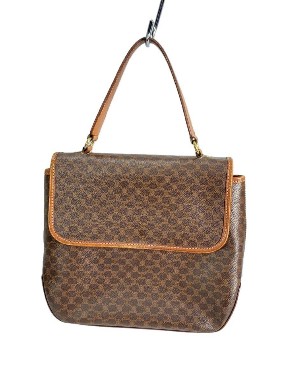 Celine Macadam pattern canvas handbag tan leather Brown